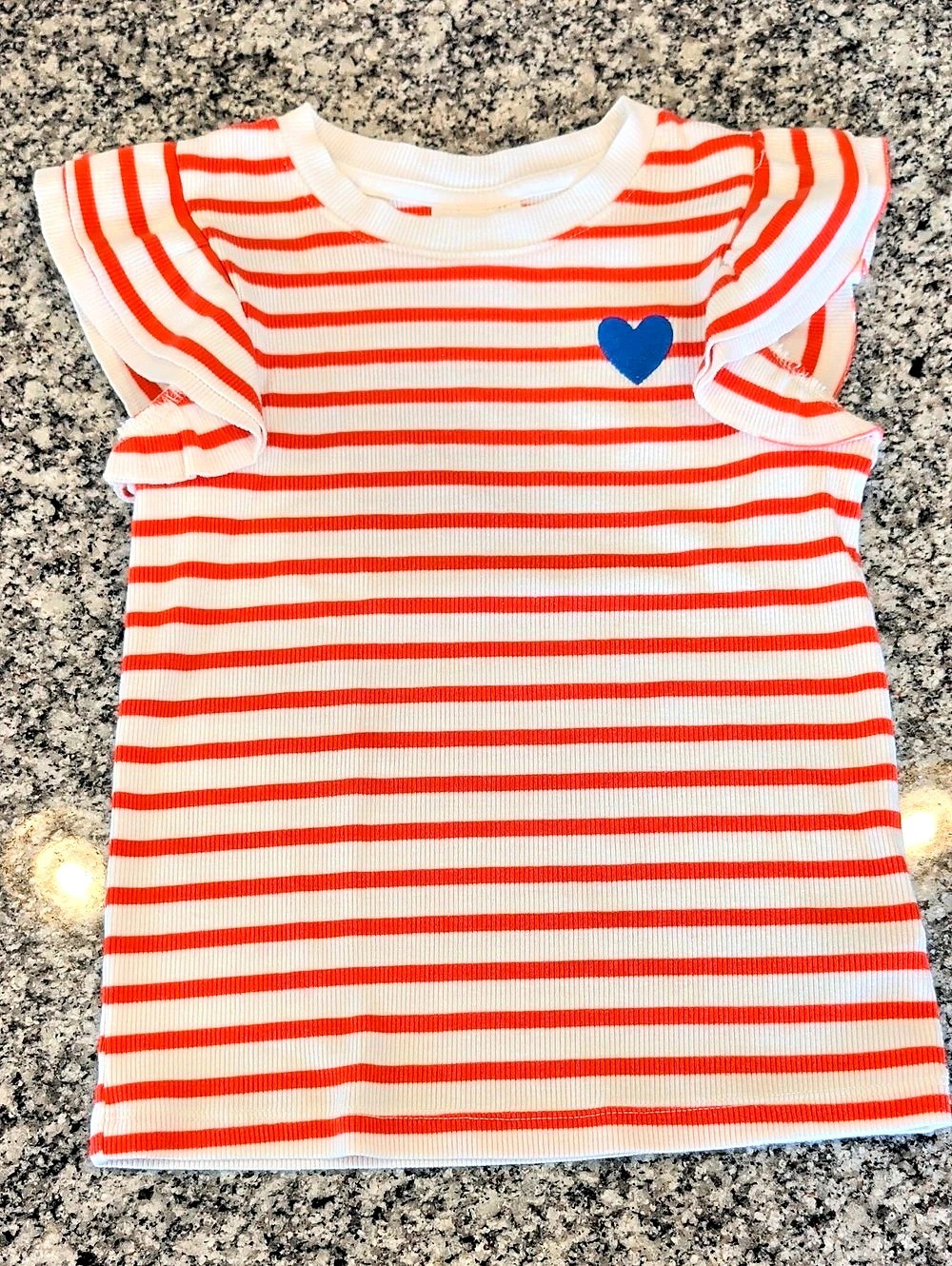 Cat & Jack Girls Striped Flutter Sleeve Top in Orange & White Size S (6